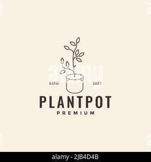 minimalist pots with plant simple hipster logo design vector graphic symbol icon illustration creative idea Stock Vector