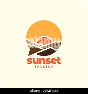 colorful sunset with bubble talk logo design vector graphic symbol icon illustration creative idea Stock Vector