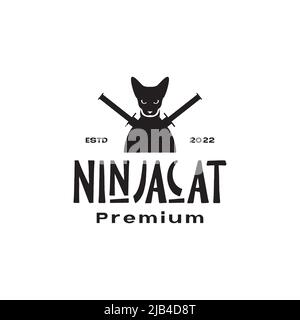 black cat samurai swords logo design vector graphic symbol icon illustration creative idea Stock Vector