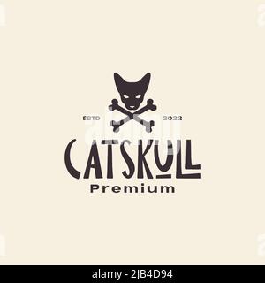 head cat with cross bones vintage logo design vector graphic symbol icon illustration creative idea Stock Vector