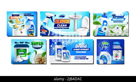 Detergent Creative Promotional Posters Set Vector Stock Vector