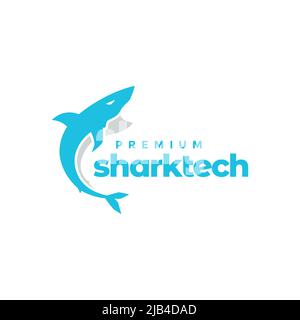 blue technology shape shark jump logo design vector graphic symbol icon illustration creative idea Stock Vector