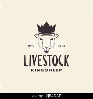 head sheep livestock with crown logo design vector graphic symbol icon illustration creative idea Stock Vector