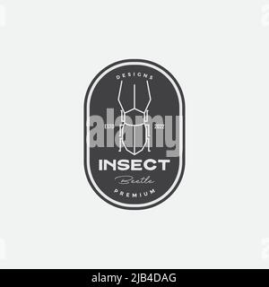 line insect beetle with badge vintage logo design vector graphic symbol icon illustration creative idea Stock Vector
