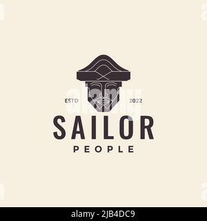 hipster black face and hat sailor logo design vector graphic symbol icon illustration creative idea Stock Vector