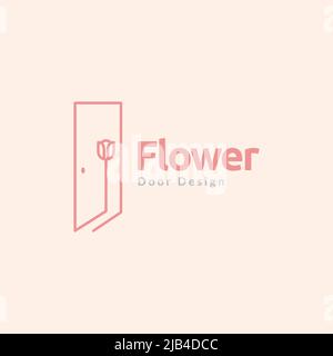 door open with rose flower logo design vector graphic symbol icon illustration creative idea Stock Vector