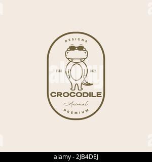 cool crocodile with sunglasses logo design vector graphic symbol icon illustration creative idea Stock Vector