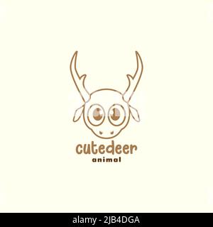 cartoon cute head deer long horn logo design vector graphic symbol icon illustration creative idea Stock Vector