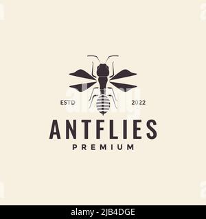 insect ant with wings hipster logo design vector graphic symbol icon illustration creative idea Stock Vector