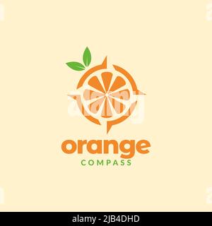 compass with orange fruit logo design vector graphic symbol icon illustration creative idea Stock Vector