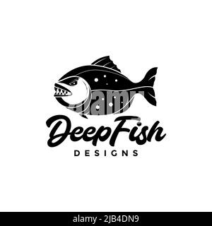 simple black fish isolated piranha danger logo design vector graphic symbol icon illustration creative idea Stock Vector