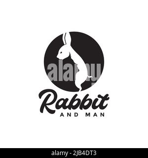 face young man with rabbit logo design vector graphic symbol icon illustration creative idea Stock Vector