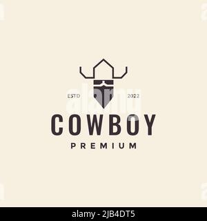 simple line head cowboy hipster logo design vector graphic symbol icon illustration creative idea Stock Vector
