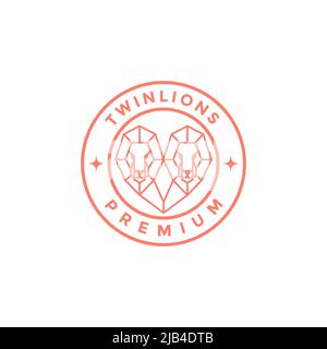 line twin lion badge logo design vector graphic symbol icon illustration creative idea Stock Vector