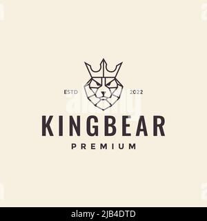 line bear with crown minimal hipster logo design vector graphic symbol icon illustration creative idea Stock Vector