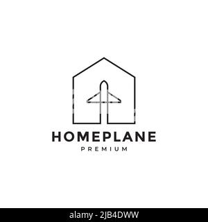 minimal home with airplane line logo design vector graphic symbol icon illustration creative idea Stock Vector