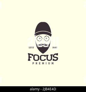 face man with beard focus eyes logo design vector graphic symbol icon illustration creative idea Stock Vector