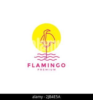 abstract flamingo line art with sun logo design vector graphic symbol icon illustration creative idea Stock Vector