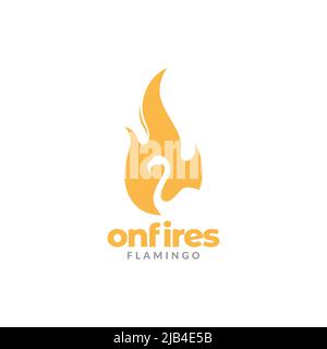 fire flame with flamingo logo design vector graphic symbol icon illustration creative idea Stock Vector