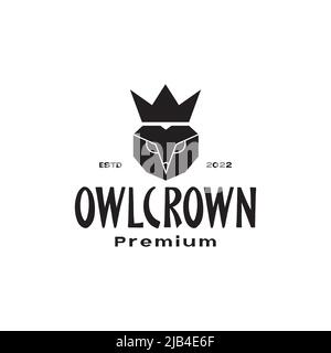 black polygon owl with crown logo design vector graphic symbol icon illustration creative idea Stock Vector
