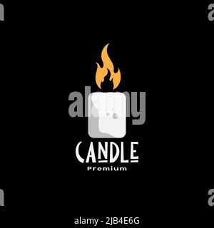 white candle with fire in dark logo design vector graphic symbol icon illustration creative idea Stock Vector