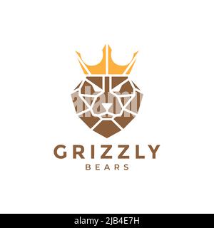 grizzly bear with crown minimal logo design vector graphic symbol icon illustration creative idea Stock Vector