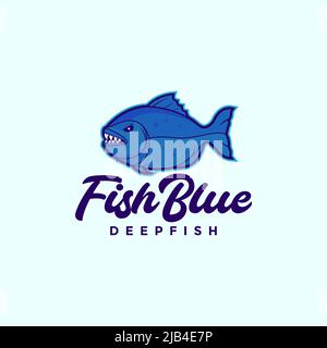 blue fish piranha with teeth logo design vector graphic symbol icon illustration creative idea Stock Vector