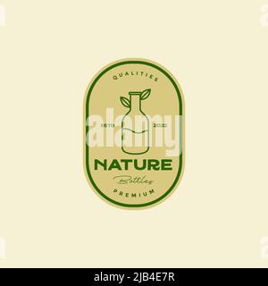bottle with leaf nature simple badge logo design vector graphic symbol icon illustration creative idea Stock Vector