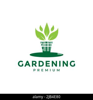 simple green plant with pot gardening logo design vector graphic symbol icon illustration creative idea Stock Vector