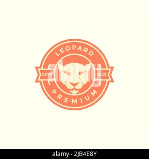 head leopard simple colored badge logo design vector graphic symbol icon illustration creative idea Stock Vector