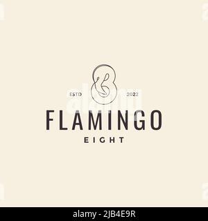 number eight with flamingo logo design vector graphic symbol icon illustration creative idea Stock Vector