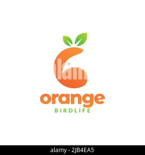 abstract orange fruit with bird logo design vector graphic symbol icon illustration creative idea Stock Vector