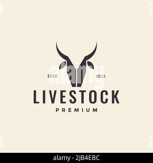 unique head cow livestock hipster logo design vector graphic symbol icon illustration creative idea Stock Vector