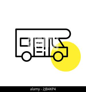 Camper van for family vacation. Pixel perfect, editable stroke line art icon Stock Vector