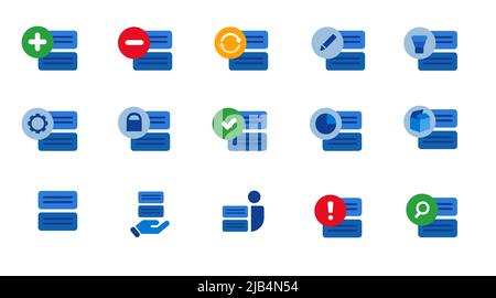 server icon set collection of data center management security add remove access infrastructure digital Stock Vector