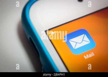 Kumamoto, Japan - Apr 5 2020 : Apple Mail app ((officially known as Mail) on iPhone. Stock Photo