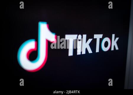 Kumamoto, Japan - Aug 17 2020 : Concept image of TikTok, a Chinese video-sharing SNS by ByteDance in Beijing, on tablet. Stock Photo
