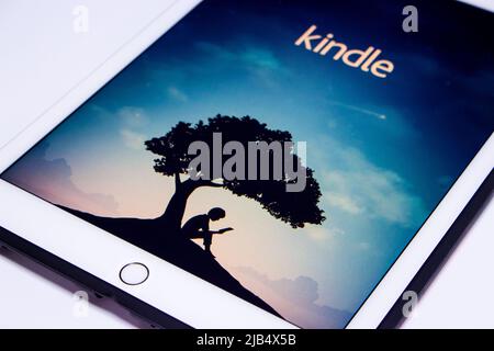 Kumamoto, Japan - Feb 5 2020 : Kindle app, e-book reader by Amazon, on iPad. From Amazon website or Kindle Store, users can purchase an e-book Stock Photo