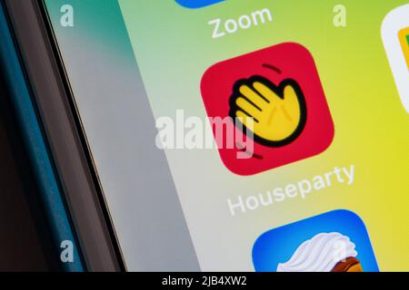 Kumamoto, Japan - May 7 2020 : Houseparty app, a social networking service that enables group video chatting through mobile & desktop apps, on iPhone Stock Photo