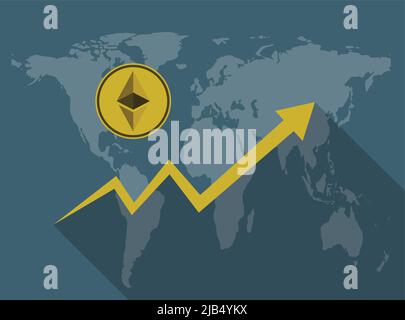 Business ethereum coin concept,coins on background map world.vector Illustrator Stock Vector