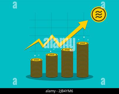 Libra coin concept growth chart on medal coin background.vector Illustrator Stock Vector