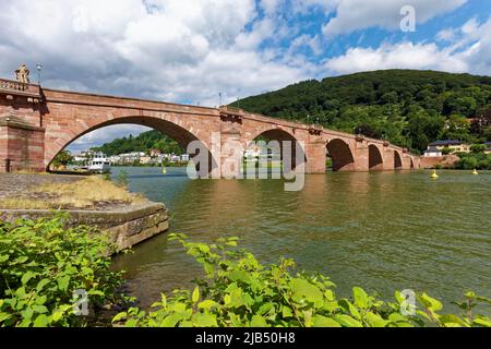 Old bridge, river Neckar, right Heiligenberg 445 metres, Heidelberg, Kurpfalz, Baden-Wuerttemberg, Germany Stock Photo