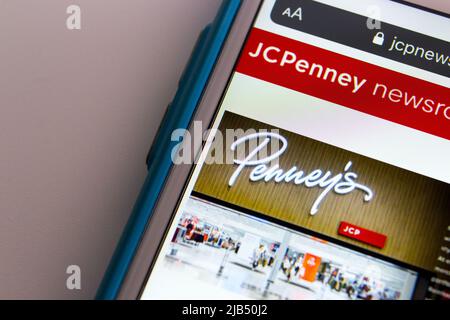 J. C. Penney newsroom website on iOS. JCPenney is an US department store chain with 846 locations in 49 U.S. states and Puerto Rico. Stock Photo