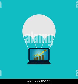 Business laptop concept symbol on-screen. Bitcoin gold icon for rowth chart on medal bitcoin background,Vector llustration Stock Vector