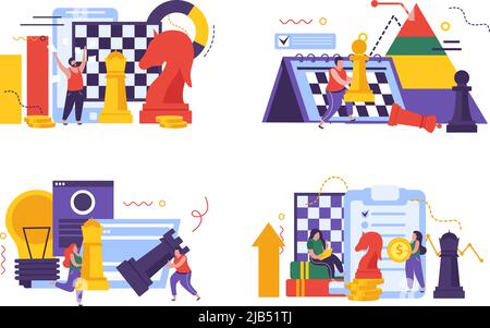 Business strategy concept icons set with chess symbols flat isolated ...