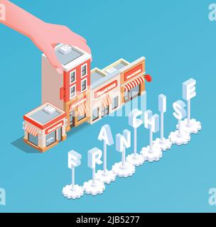 Franchise isometric concept with business and finance symbols vector illustration Stock Vector