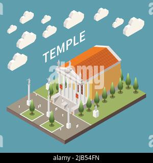 Roman empire concept with temple building symbols isometric vector illustration Stock Vector