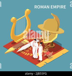 Roman empire isometric concept with civilization and culture symbols vector illustration Stock Vector