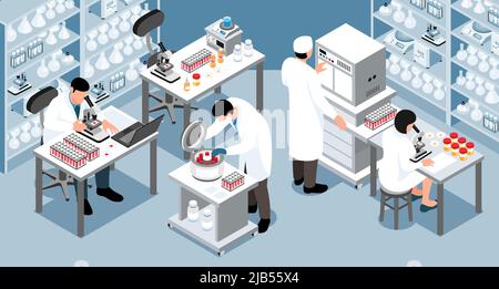 Isometric laboratory diagnostic horizontal composition with indoor lab ...