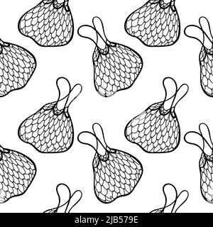 Seamless mesh bag pattern. Doodle style elements. Eco bags. Mesh bags. Ecology. Reusable bags. Suitable for textiles, packaging Stock Vector